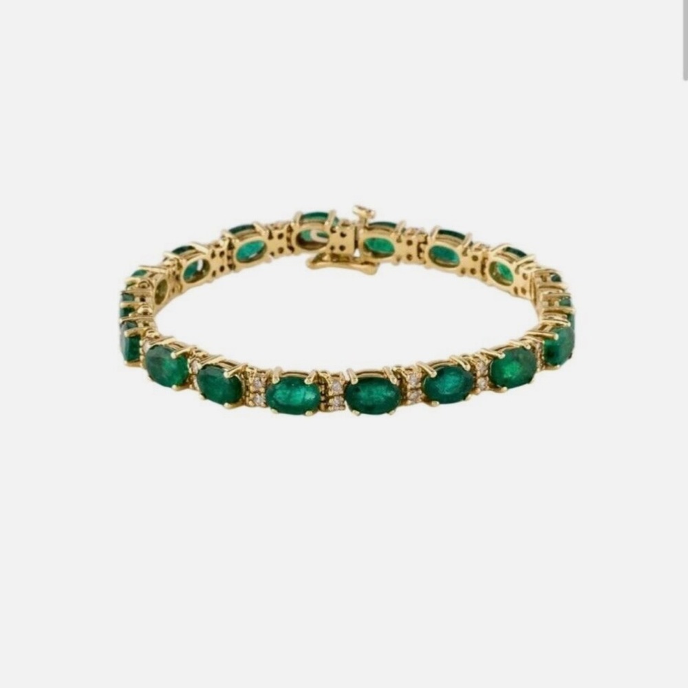 Emerald and diamond 14k yellow gold bracelet authentic